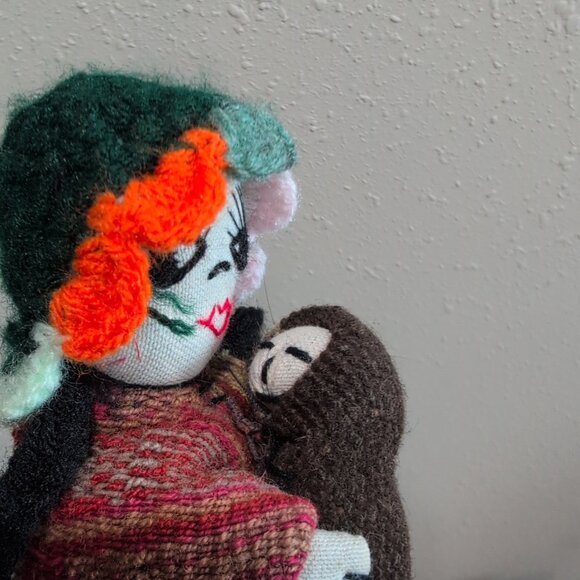 Vintage Peruvian Hand Made Folk Cloth Rag Dolls Mom & Baby Peru Set Of 2 - Picture 2 of 8